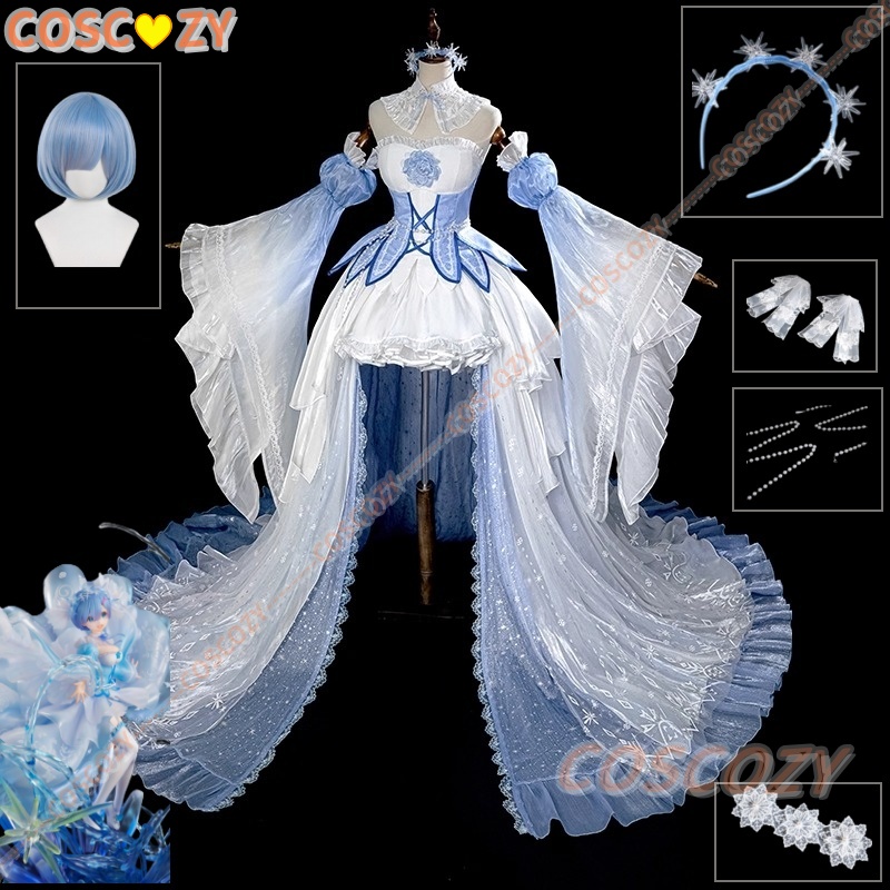 Re Zero Rem Wig - ชุดคอสเพลย์เรมจากเรื่อง Re:Zero - ชีวิตต่างโลกจากศูนย์ พร้อมวิกผม สำหรับงานฮาโลวีน