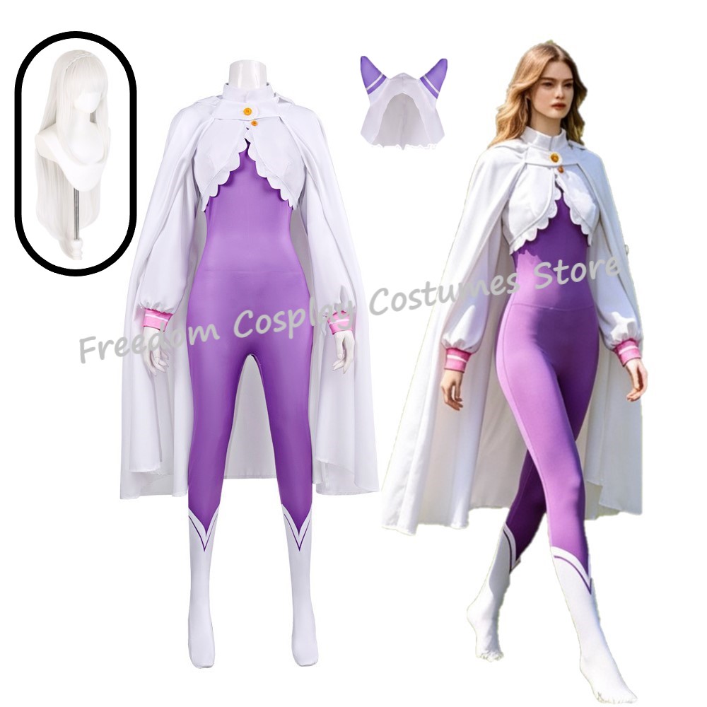 Anime Cosplay Re Zero - ใหม่เอมิเลีย เรเซโร่คอสเพลย์ชุดวิกผมเซ็กซี่สีม่วงบอดี้สูทเสื้อคลุมอะนิเมะเรซีโร่คอสเพลย์ปาร์ตี้ฮาโลวีนชุดสำหรับสตรี