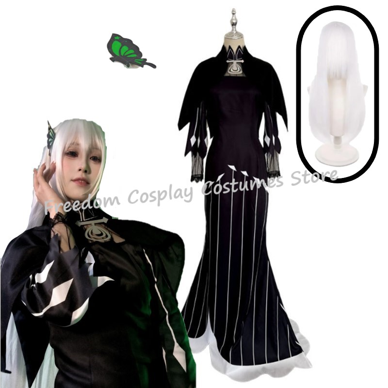 Anime Cosplay Re Zero - อะนิเมะ Re: ชีวิตในโลกอื่นจากซีโร่ เอชิดน่าคอสเพลย์ชุดวิกผมสีดำชุดแม่มดเอชิดน่าเครื่องประดับศีรษะผู้หญิงชุดฮาโลวีน