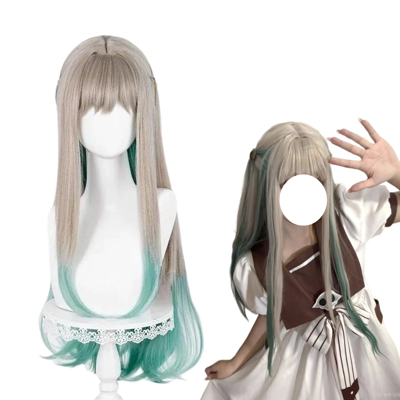 Anime Cosplay Long Hair - อะนิเมะยาชิโระคอสเพลย์เนเนะวิกผมสีเทา-สีเขียวไล่ระดับสีผมยาววิกผมประดิษฐ์อุปกรณ์ประกอบฉากสำหรับเล่นบทบาทอุปกรณ์เสริมสำหรับผู้หญิง