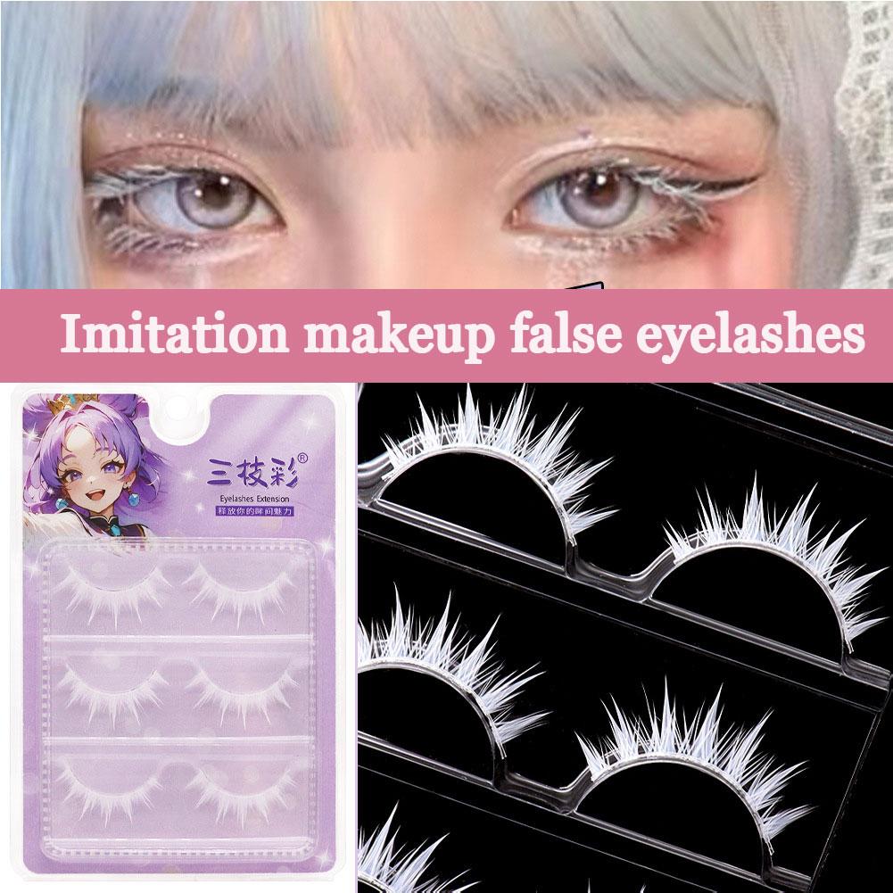 Anime Cosplay Lashes - ขนตาปลอมสีขาวคอสเพลย์ตัวละครอะนิเมะแต่งหน้าเลียนแบบขนตาแบบชิ้นเดียวเครื่องมือแต่งหน้าขนตา