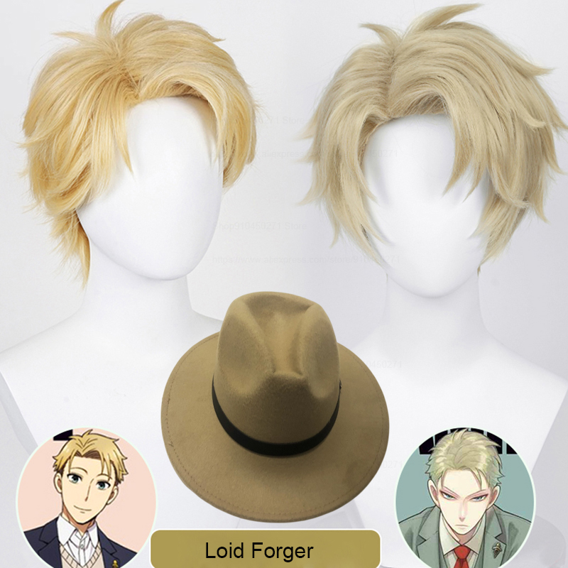 Spy Family Outfit - LOID forger คอสเพลย์วิกผมคอสเพลย์วิกผมปลอมสีเหลืองหรือผ้าลินินทนความร้อน30ซม. วิกผมคอสเพลย์อะนิเมะ + ตาข่ายคลุมผมสำหรับใส่วิก