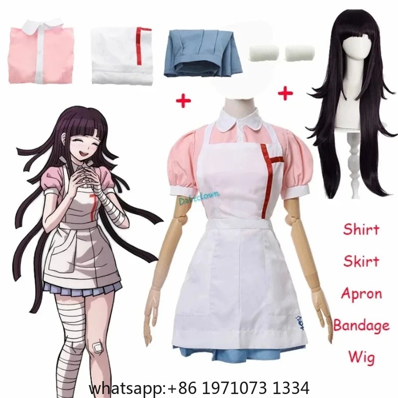 Anime Cosplay Nurse - ดันกันรอนปา มิกัน ซึมิกิชุดคอสเพลย์พร้อมวิกผมอะนิเมะฮาโลวีนความสิ้นหวังสุดขีดชุดพยาบาลชุดแม่บ้านชุดเต็มสำหรับผู้หญิง