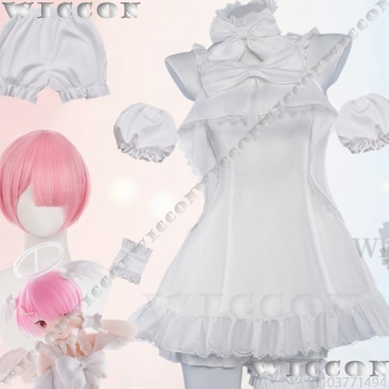 Re Zero Rem Wig - ราม เรม สวีทแองเจิล ชุดนอนสีขาวบริสุทธิ์ จิไร เคย์