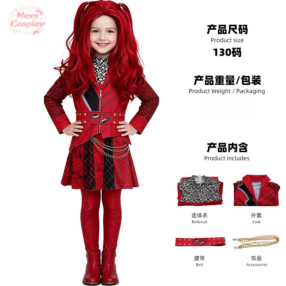 Anime Cosplay Outfit Girl - ชุดคอสเพลย์ Twisted-Wonderland Riddle Rosehearts สีแดง ชุดเจ้าหญิงฮาโลวีนสำหรับเด็กผู้หญิง