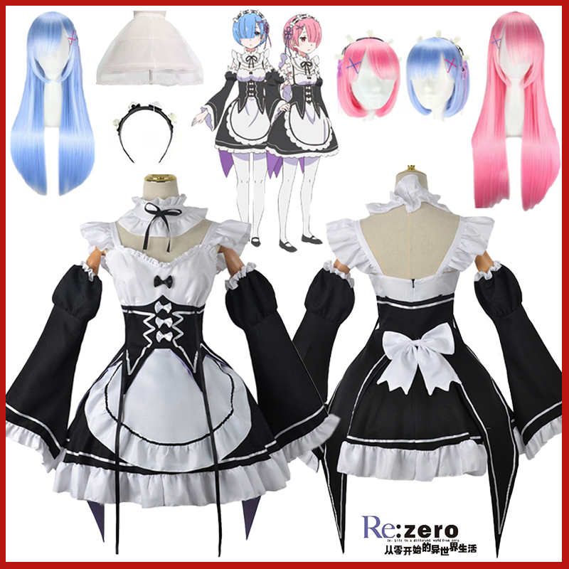 Anime Cosplay Re Zero - ชุดคอสเพลย์อนิเมะ ราม เรม โลลิต้า เมด จากเรื่อง
