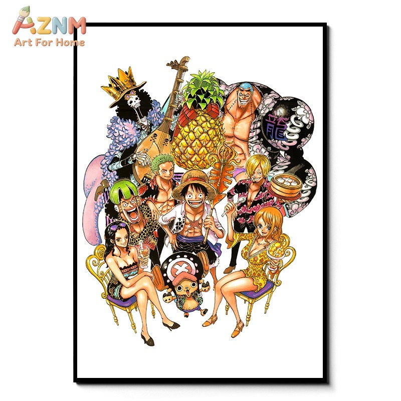 One Piece Straw Hat - AZNM วันพีซ หมวกฟางโจรสลัด ภาพพิมพ์แคนวาสแบบไม่มีกรอบ งานศิลปะอนิเมะสุดหรู สำหรับตกแต่งบ้าน