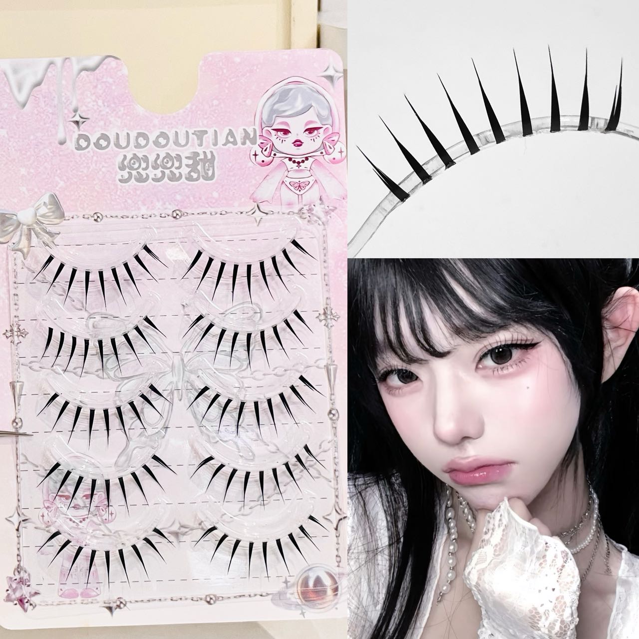 Anime Cosplay Lashes - ขนตาปลอมแบบเต็มแถบ Doudoutian Wet Look Spiky ปลายแหลม