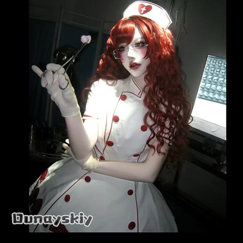 Anime Cosplay Nurse - โอฮายโอ%บลัดดี้ เนสเตอร์ แฟนอาร์ต ฮาโลวีนคอสเพลย์เครื่องแต่งกายหนัง PU สีขาวพยาบาลโลลิต้าชุดอะนิเมะชุดตัวละครผู้หญิงโลลิต้า