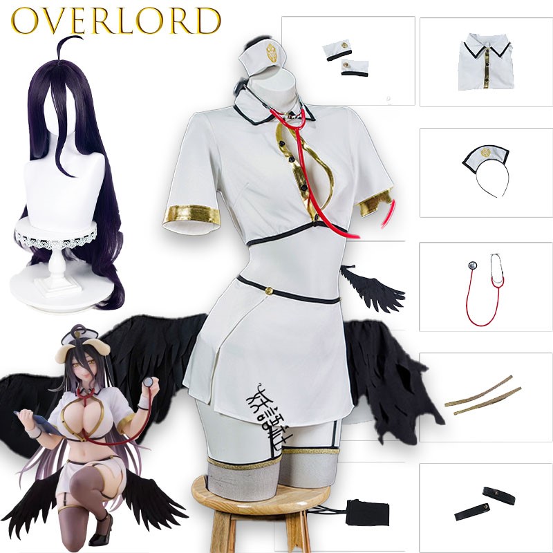 Anime Cosplay Nurse - โอเวอร์ลอร์ด อัลเบโด้พยาบาลคอสเพลย์เครื่องแต่งกายอะนิเมะเกมตัวละครชุดผู้หญิงฮาโลวีนถุงน่องสูงถึงต้นขาคอสเพลย์เครื่องแต่งกายเซ็กซี่คอส