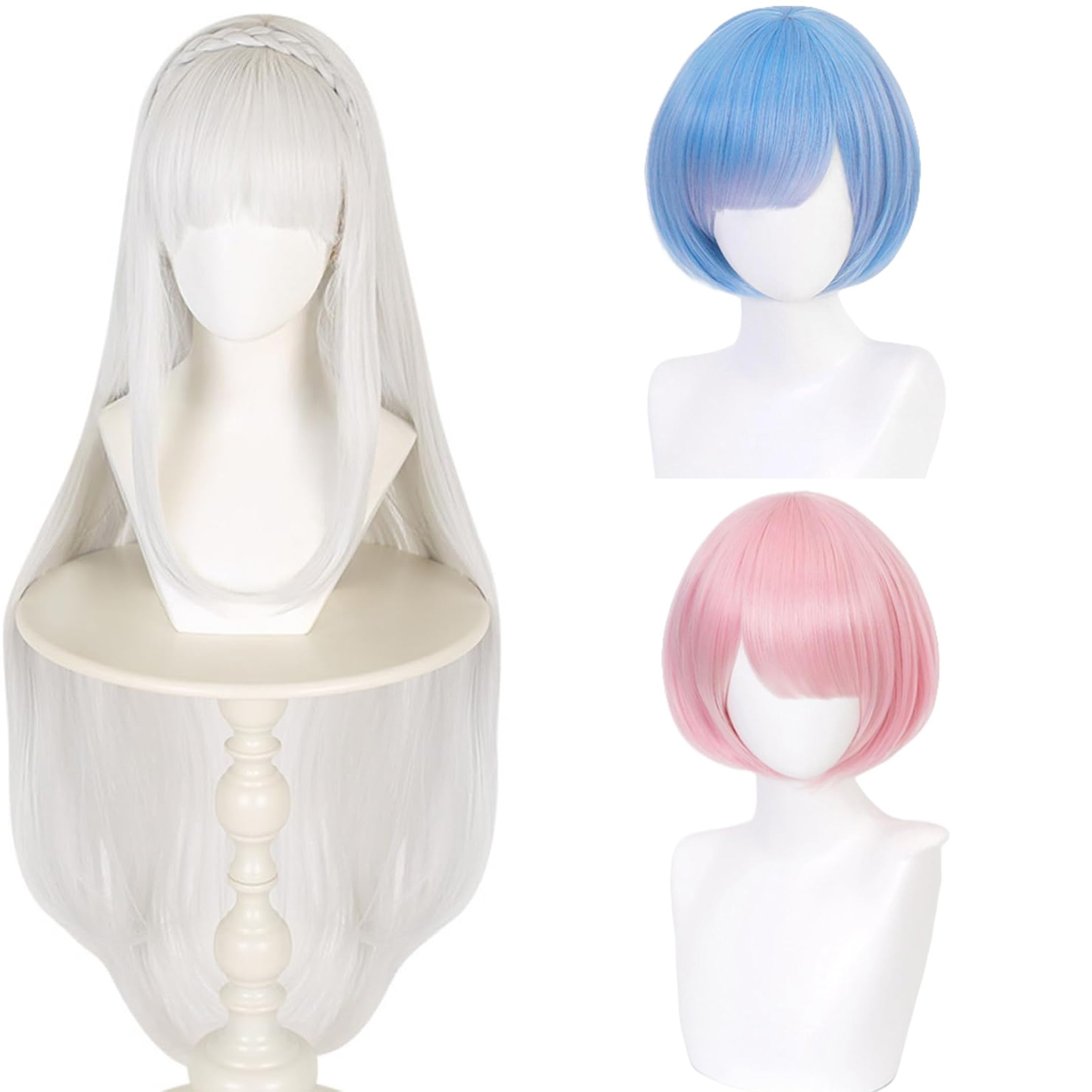 Re Zero Rem Wig - อะนิเมะ Re: ชีวิตในโลกอื่นจากศูนย์ วิกผมคอสเพลย์เอมิเลีย เรม ราม