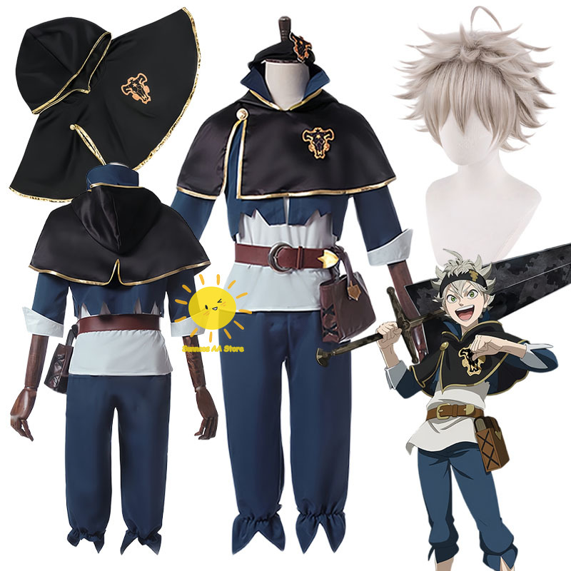 Anime Cosplay To Buy - อะนิเมะแบล็คโคลเวอร์คอสเพลย์แอสต้าคอสเพลย์เครื่องแต่งกายเสื้อกางเกงผ้าคลุมไหล่กระเป๋าคาดศีรษะแอสต้าชุดวิกผมฮาโลวีนคาร์นิวัลคอสผู้ใหญ่ชาย