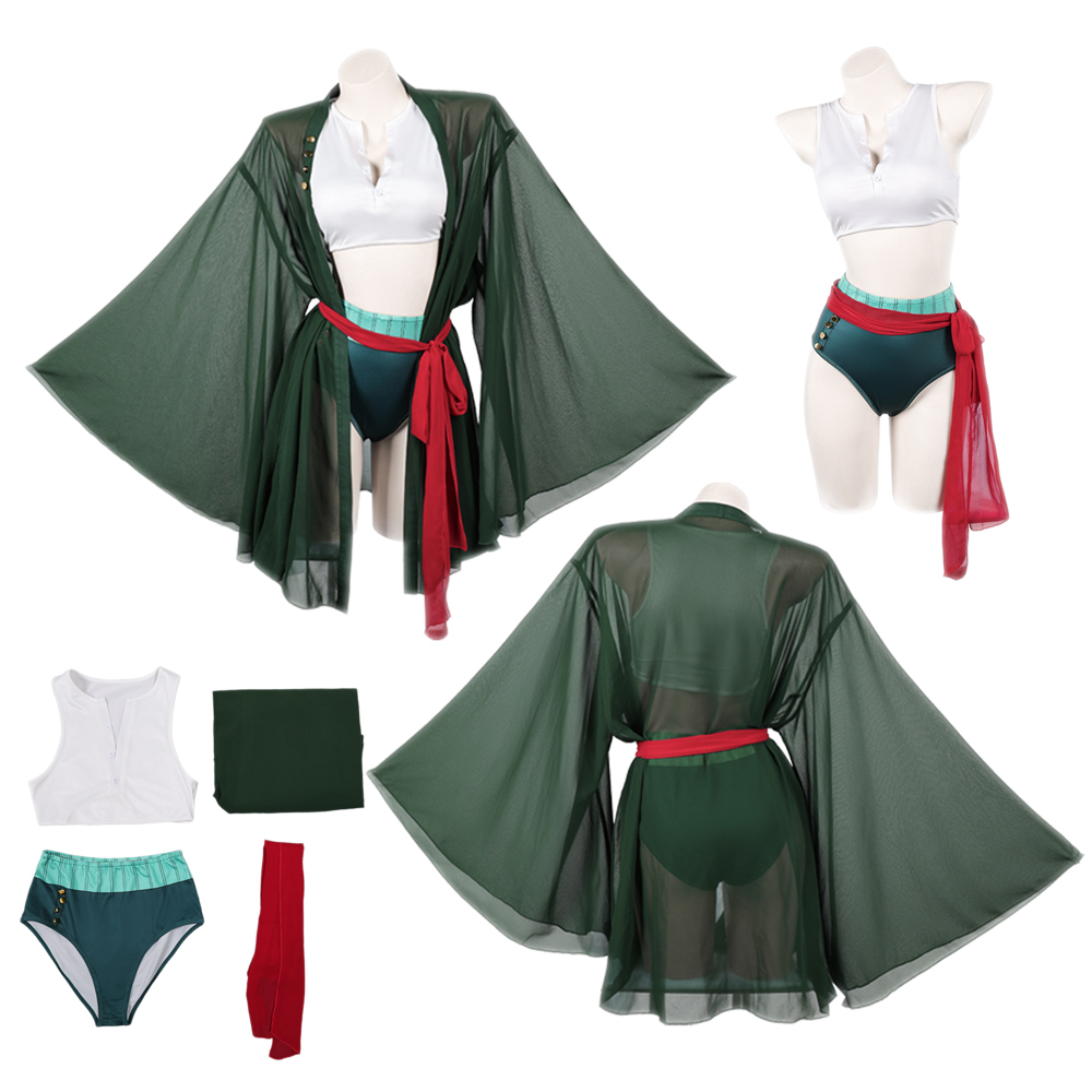 Anime Zoro Cosplay Female - อะนิเมะโจรสลัดโรโรโนอาคอสเพลย์โซโร ดาร์ก กรีน คิโมโนสำหรับผู้หญิงชุดหญิงเทศกาลฮาโลวีนชุดปาร์ตี้เครื่องแต่งกาย
